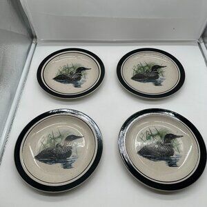 Set of 4 Folkcraft Loon Lake Scotty Z Salad Dessert Plate Plates  Stoneware